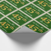 Elegant, groen, Faux Gold 45th Birthday + naam Cadeaupapier (Hoek)
