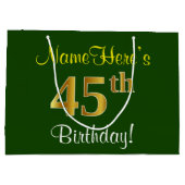Elegant, groen, Faux Gold 45th Birthday + naam Groot Cadeauzakje (Achterkant)