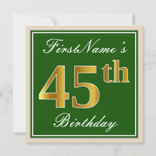 Elegant, groen, Faux Gold 45th Birthday + naam Kaart