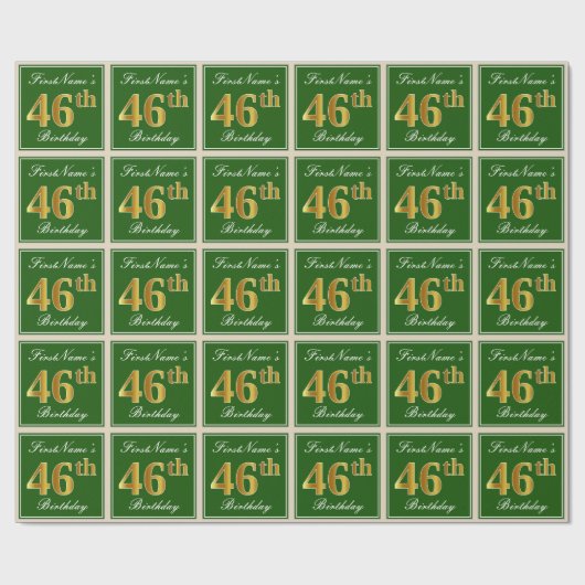 Elegant, groen, Faux Gold 46th Birthday + naam Cadeaupapier (Vlak)