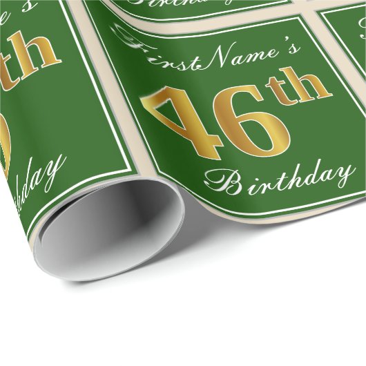 Elegant, groen, Faux Gold 46th Birthday + naam Cadeaupapier (Rol Hoek)