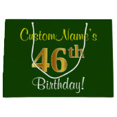 Elegant, groen, Faux Gold 46th Birthday + naam Groot Cadeauzakje (Voorkant)