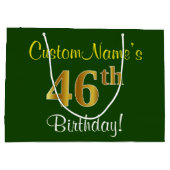 Elegant, groen, Faux Gold 46th Birthday + naam Groot Cadeauzakje (Achterkant)
