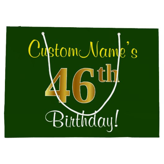 Elegant, groen, Faux Gold 46th Birthday + naam Groot Cadeauzakje (Achterkant)