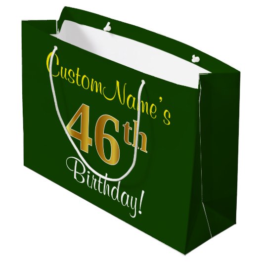 Elegant, groen, Faux Gold 46th Birthday + naam Groot Cadeauzakje (Achterkant Gekanteld)