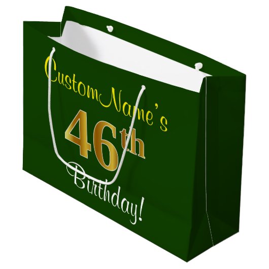 Elegant, groen, Faux Gold 46th Birthday + naam Groot Cadeauzakje (Voorkant Gekanteld)