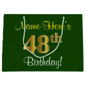 Elegant, groen, Faux Gold 48th Birthday + naam Groot Cadeauzakje (Voorkant)