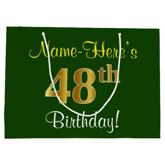 Elegant, groen, Faux Gold 48th Birthday + naam Groot Cadeauzakje (Achterkant)