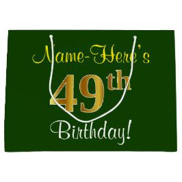 Elegant, groen, Faux Gold 49th Birthday + naam Groot Cadeauzakje