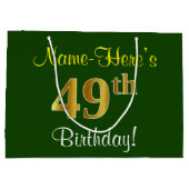 Elegant, groen, Faux Gold 49th Birthday + naam Groot Cadeauzakje (Achterkant)