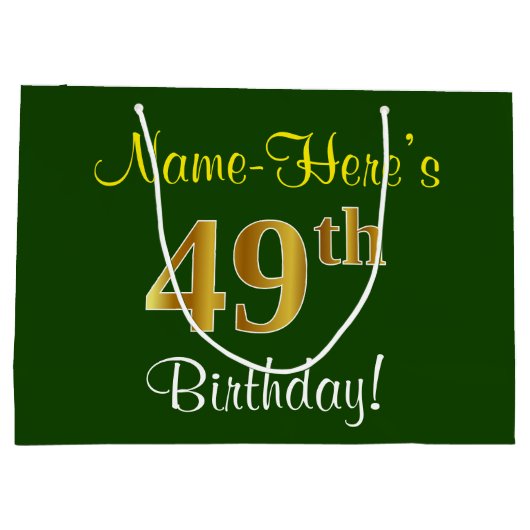 Elegant, groen, Faux Gold 49th Birthday + naam Groot Cadeauzakje (Achterkant)
