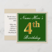 Elegant, groen, Faux Gold 4th Birthday + naam Kaart (Voorkant / Achterkant)