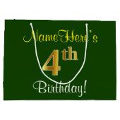 Elegant, groen, Faux Gold 4th Birthday + naam Large Cadeautasje (Achterkant)