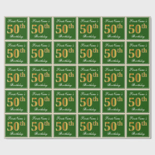Elegant, groen, Faux Gold 50th Birthday + naam Cadeaupapier