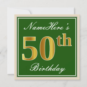 Elegant, groen, Faux Gold 50th Birthday + naam Kaart