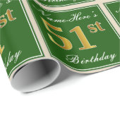 Elegant, groen, Faux Gold 51st Birthday + naam Cadeaupapier (Rol Hoek)