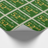 Elegant, groen, Faux Gold 52e verjaardag + naam Cadeaupapier (Hoek)