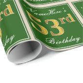 Elegant, groen, Faux Gold 53rd Birthday + naam Cadeaupapier (Rol Hoek)