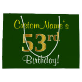 Elegant, groen, Faux Gold 53rd Birthday + naam Groot Cadeauzakje (Achterkant)