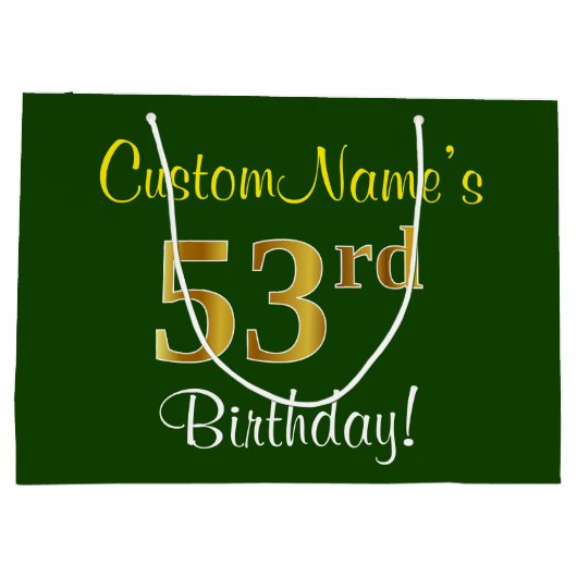 Elegant, groen, Faux Gold 53rd Birthday + naam Groot Cadeauzakje (Achterkant)