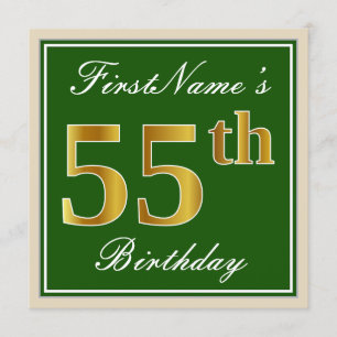 Elegant, groen, Faux Gold 55th Birthday + naam Kaart