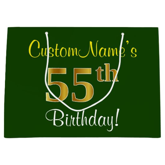 Elegant, groen, Faux Gold 55th Birthday + naam Large Cadeautasje (Voorkant)