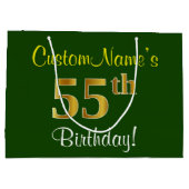Elegant, groen, Faux Gold 55th Birthday + naam Large Cadeautasje (Achterkant)