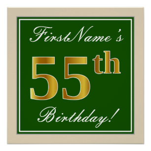 Elegant, groen, Faux Gold 55th Birthday + naam Perfect Poster