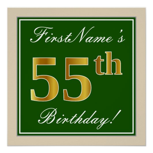 Elegant, groen, Faux Gold 55th Birthday + naam Perfect Poster (Voorkant)