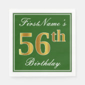 Elegant Groen, Faux Gold 56e verjaardag + Naam Servet (Voorkant)