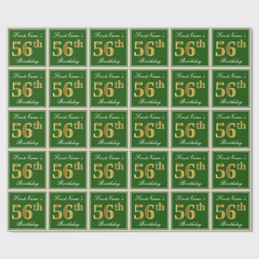 Elegant, groen, Faux Gold 56th Birthday + naam Cadeaupapier (Vlak)