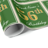 Elegant, groen, Faux Gold 56th Birthday + naam Cadeaupapier (Rol Hoek)