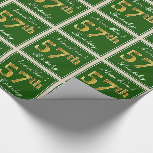 Elegant, groen, Faux Gold 57th Birthday + naam Cadeaupapier (Hoek)