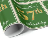 Elegant, groen, Faux Gold 57th Birthday + naam Cadeaupapier (Rol Hoek)
