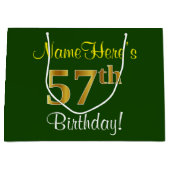 Elegant, groen, Faux Gold 57th Birthday + naam Groot Cadeauzakje (Voorkant)