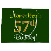Elegant, groen, Faux Gold 57th Birthday + naam Groot Cadeauzakje (Achterkant)