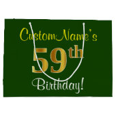 Elegant, groen, Faux Gold 59th Birthday + naam Groot Cadeauzakje (Achterkant)