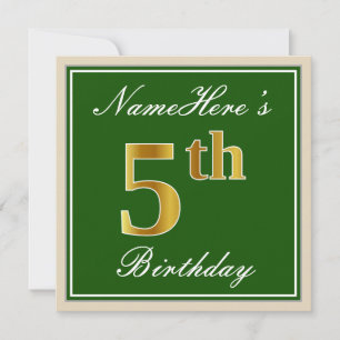 Elegant, groen, Faux Gold 5th Birthday + naam Kaart