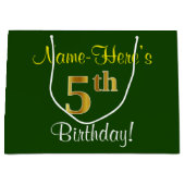 Elegant, groen, Faux Gold 5th Birthday + naam Large Cadeautasje (Voorkant)