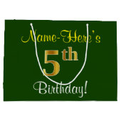 Elegant, groen, Faux Gold 5th Birthday + naam Large Cadeautasje (Achterkant)