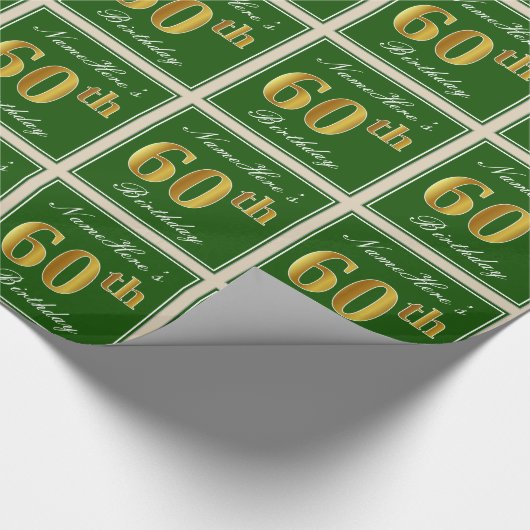 Elegant, groen, Faux Gold 60th Birthday + naam Cadeaupapier (Hoek)