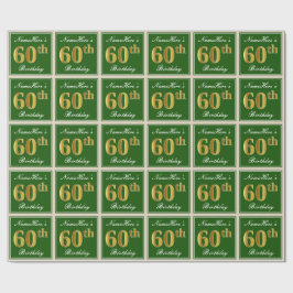 Elegant, groen, Faux Gold 60th Birthday + naam Cadeaupapier