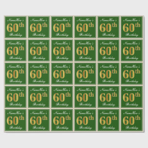 Elegant, groen, Faux Gold 60th Birthday + naam Cadeaupapier