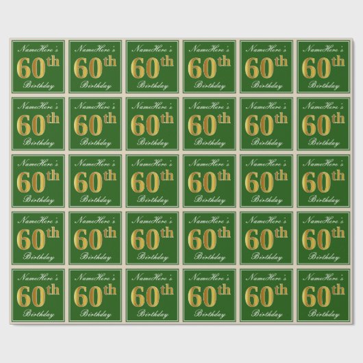 Elegant, groen, Faux Gold 60th Birthday + naam Cadeaupapier (Vlak)