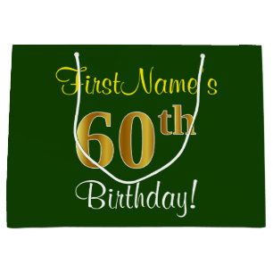 Elegant, groen, Faux Gold 60th Birthday + naam Groot Cadeauzakje