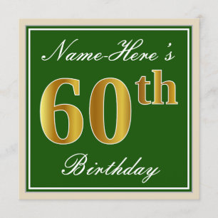 Elegant, groen, Faux Gold 60th Birthday + naam Kaart