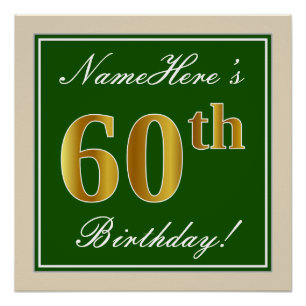 Elegant, groen, Faux Gold 60th Birthday + naam Poster