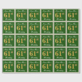 Elegant, groen, Faux Gold 61st Birthday + naam Cadeaupapier (Vlak)