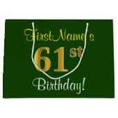 Elegant, groen, Faux Gold 61st Birthday + naam Groot Cadeauzakje (Voorkant)