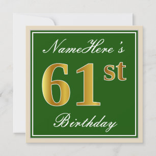 Elegant, groen, Faux Gold 61st Birthday + naam Kaart